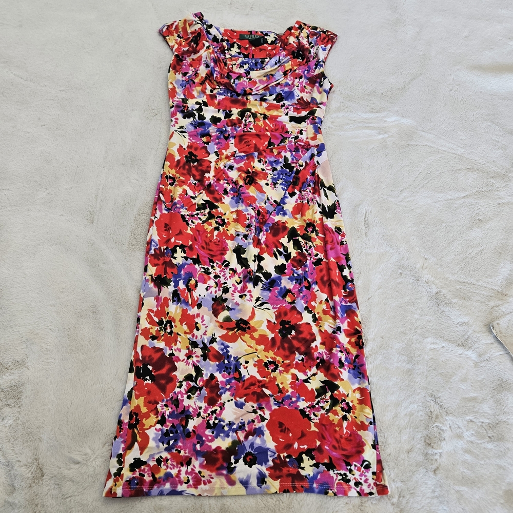 Lauren Ralph Lauren Floral Cowl Neck Maxi Dress Bright Floral Slinky Dress